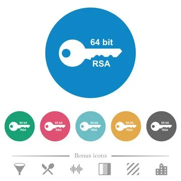 64 bit rsa encryption flat round icons Stock Illustration
