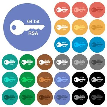 64 bit rsa encryption round flat multi colored icons Stock Illustration