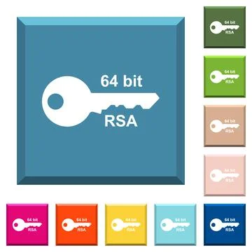 64 bit rsa encryption white icons on edged square buttons Stock Illustration