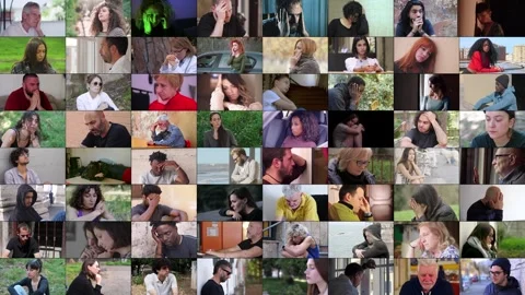 64 Faces of Emotional Struggle in Multiscreen 스톡 동영상 293331413
