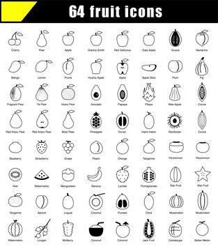 64 Fruit line icons vector illustration Stock Illustration