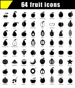 64 Fruit line icons vector illustration Stock Illustration