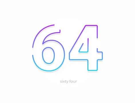 64 number, outline stroke gradient font. Trendy, dynamic creative style desig Stock Illustration