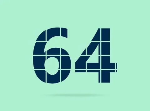 64 number, vector desing font.  Made of knife cut. For logo, brand label, des Illustrazione stock