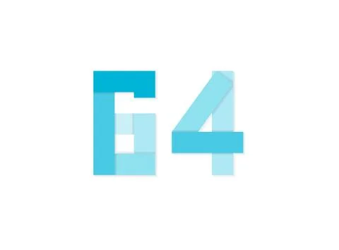 64 number, vector logo, paper cut desing font made of blue color tones .Isola Stock Illustration