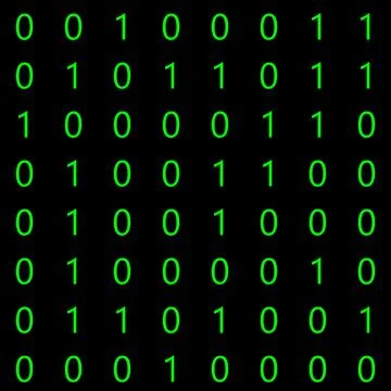 64 randomly arranged binary numbers zero and one on a black background idea.. Stock Illustration
