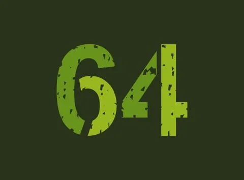 64 vector number made of grungy, grunge texture. Rubber stamp imprint style.  Stock Illustration