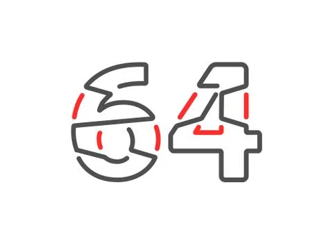 64 vector number. Modern trendy, creative style line design. For logo, brand  Stock Illustration