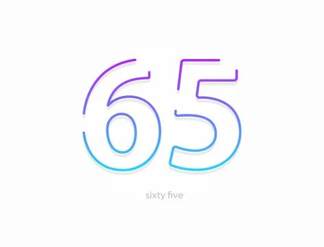 65 number, outline stroke gradient font. Trendy, dynamic creative style desig Illustrazione stock