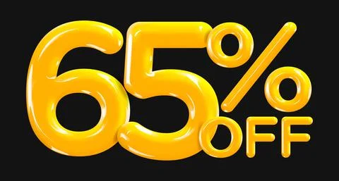 65 percent Off. Discount creative composition of golden or yellow balloons. Stock Illustration