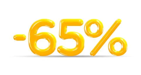65 percent Off. Discount creative composition of golden or yellow balloons. Stock Illustration
