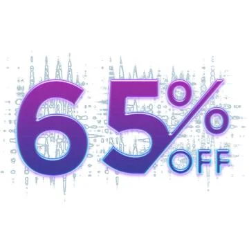 65 Percent Discount Offers Tag with Purple Glowing Style Design Stock Illustration