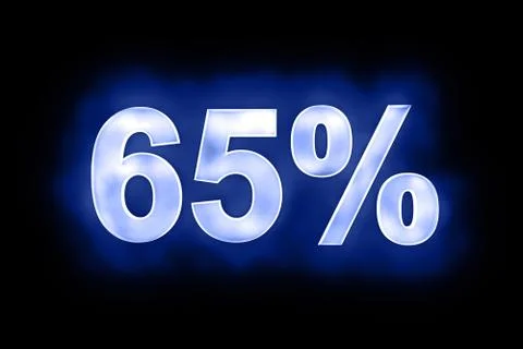 65 percent in glowing numerals on blue Stock Illustration