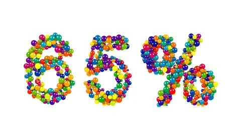 65 percent symbol with dynamic vivid colored balls Stock Illustration