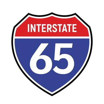 65 route sign icon. Vector road 65 highway interstate american freeway us Stock Illustration