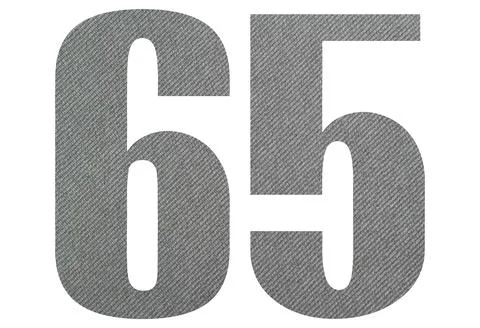 65, sixty five - with gray fabric texture on white background Foto stock