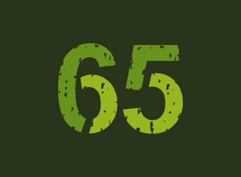 65 vector number made of grungy, grunge texture. Rubber stamp imprint style.  Stock Illustration
