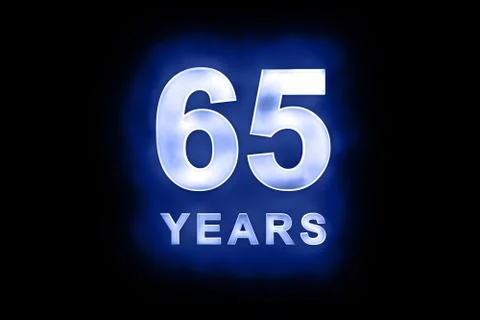 65 years in glowing white numbers on blue Stock Illustration