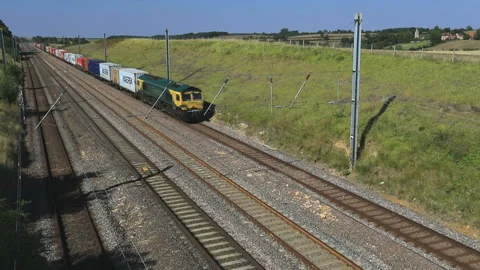 66 class Freightliner diesel train; East Coast Main Line Railway; Peterborough Stock Footage 163986515