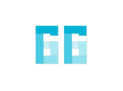 66 number, vector logo, paper cut desing font made of blue color tones .Isola Stock Illustration