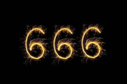 666 Sparkling digits 666 isolated on black background. Hell, death and sat... Stock Photos
