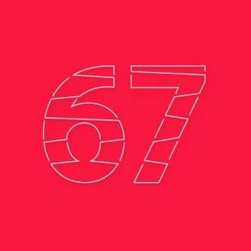 67 number, linear stroke font. Modern trendy, creative style design. For logo Stock Illustration
