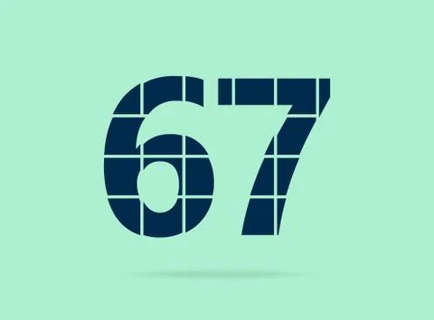 67 number, vector desing font.  Made of knife cut. For logo, brand label, des Illustrazione stock