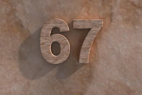 67 in numerals in mottled sandstone Stock Illustration