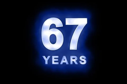 67 years in glowing white numbers on blue Stock Illustration