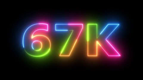 67K Neon Light Text Animated  Digital Count Celebration Success Vivid Color.. Stock Illustration