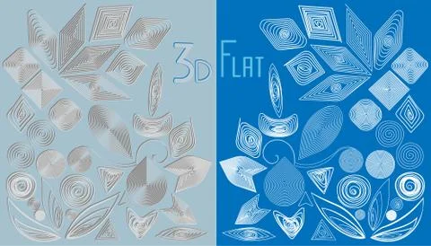 68 elements for designs in the quilling style (3D and flat). Stock Illustration