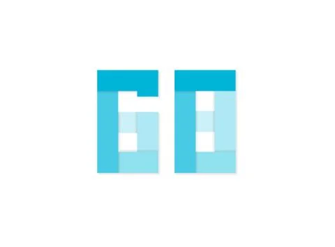 68 number, vector logo, paper cut desing font made of blue color tones .Isola Stock Illustration