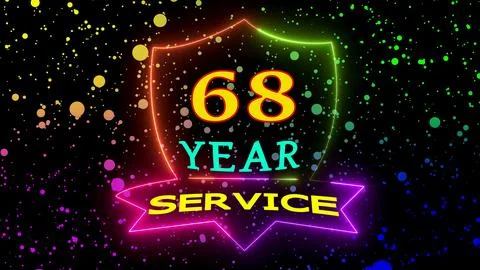 68 year service neon shield with confetti Ilustração Stock