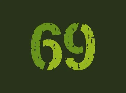 69 vector number made of grungy, grunge texture. Rubber stamp imprint style.  Stock Illustration