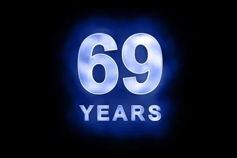 69 years in glowing white numbers on blue Stock Illustration