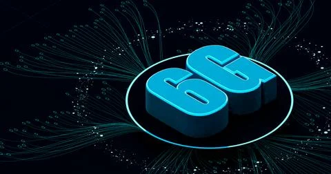 6G 3d rendering wireless network and big data concept on black background with Stock Illustration