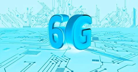 6G 3d rendering wireless network and big data concept on white background with Stock Illustration