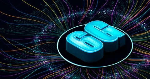 6G 3d rendering wireless network and big data concept on black background with Stock Illustration