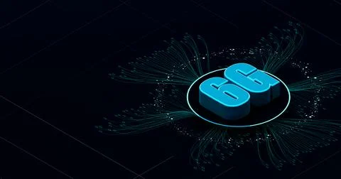 6G 3d rendering wireless network and big data concept on black background with Stock Illustration