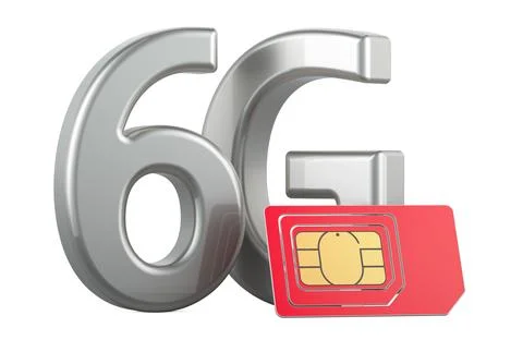 6G concept, with sim card. 3D rendering Stock Illustration