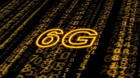 6G on digital background. Sixth generation of mobile communication technologi Illustrazione stock