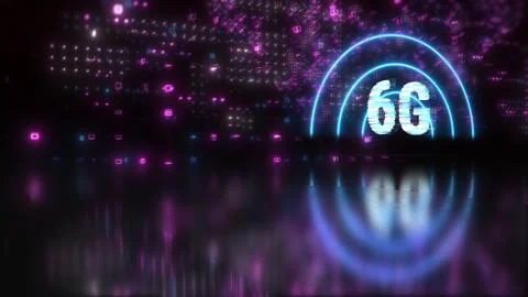 6G fast mobile network and internet concept symbol. Tech style background Stock Illustration