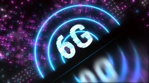 6G fast mobile network and internet concept symbol. Tech style background Stock Illustration
