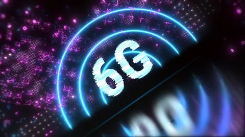6G fast mobile network and internet concept symbol. Tech style background Stock Illustration
