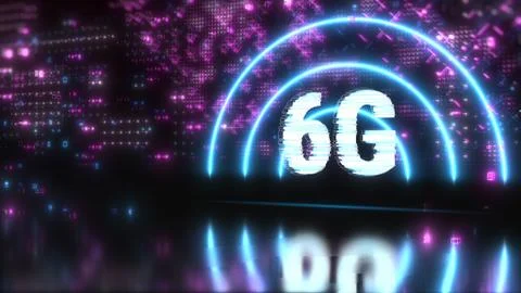 6G fast network and internet symbol. Tech style background with neon lights Stock Illustration