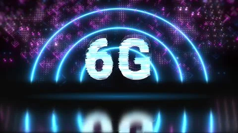 6G fast network and internet symbol. Tech style background with neon lights Stockillustratie