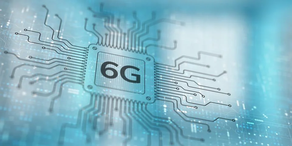 6G Future Connectivity Solutions Illustrated on a Processor. Stock Illustration
