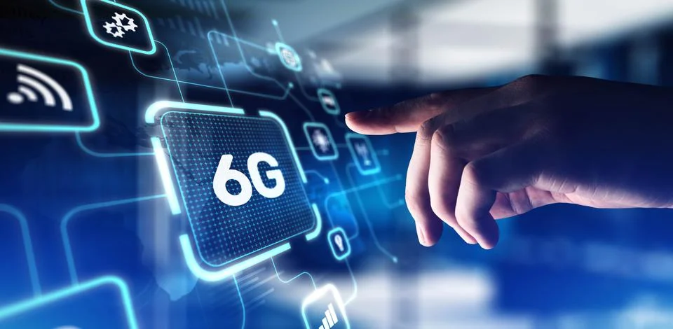 6G Future Connectivity Solutions, projection on a virtual screen, Business an Foto stock