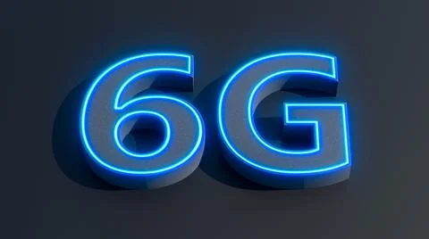 6G high-speed network connection, mobile internet. 3D render of 5G signs in b Stock Illustration