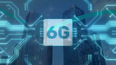 6G Network Concept Overlay on Modern Skyscrapers Stock Footage 336009929